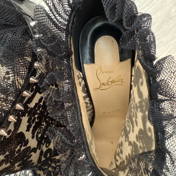Christian Louboutin Black Lace Studded Ankle Boots - Picture 7 of 7